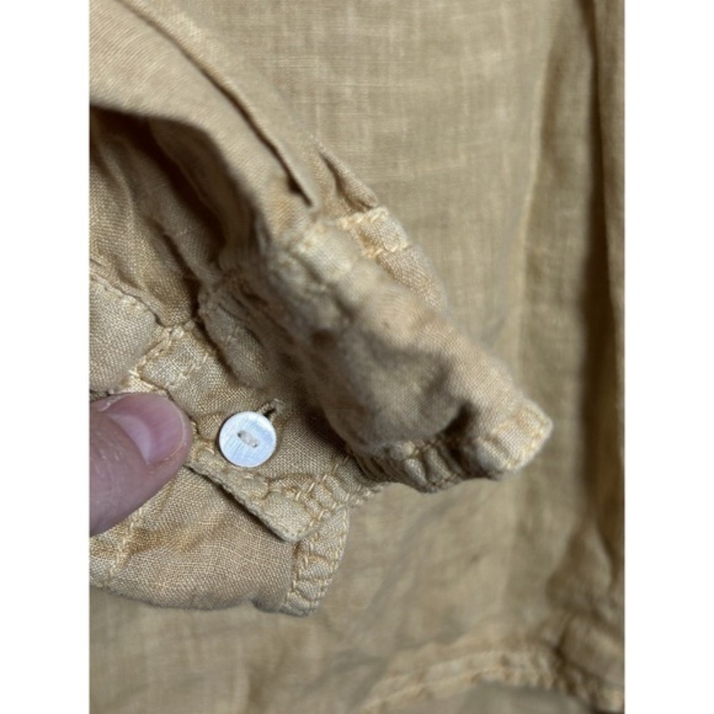 Sundance Roaming Free golden‎ biege Linen LS Blouse Medium V Neck Resort Wear - Picture 6 of 8